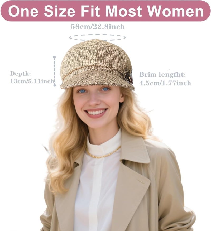 stablerice 2 Pcs Womens Newsboy Cap Women Retro Classic Visor Newsboy Cabbie Cap Beret Hats with Flower Buckle - Image 2